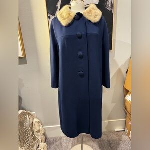 GORGEOUS Kalin’s 50’s Vintage Pearl Mink Fur Collar Blue Wool Coat